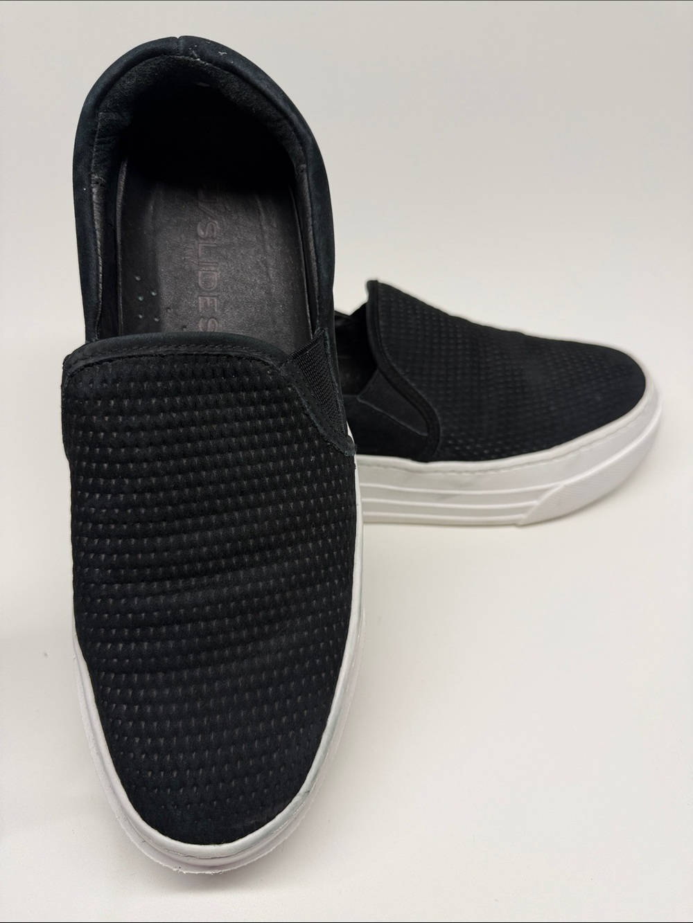 J Slides Black Slip-On Sneakers with White Platform Sole